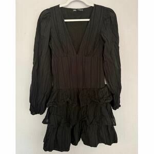 Zara Black Ruffle Mini Dress Whimysgoth Coquette Romantic Goth Boho Small
